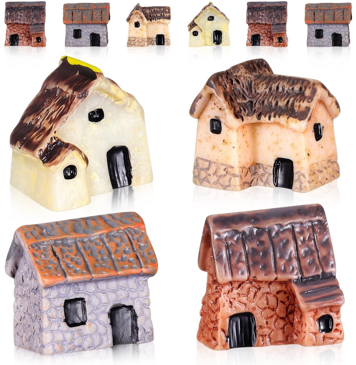 Dailygoods - Set van 10 Miniatuur Hutten van Hars voor Tuindecoratie