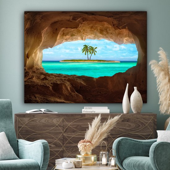 Peintures sur Toile - Paradis Tropical aux Caraïbes - 160x120 cm - Décoration murale XXL