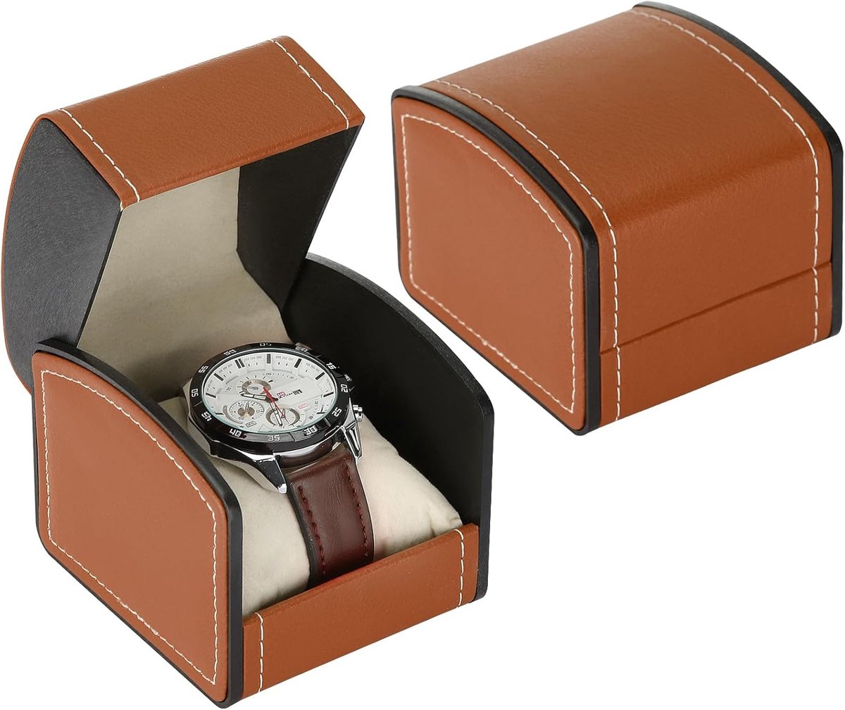 Luxe geschenkdoos voor één horloge met uitneembaar kussentje, PU-leren opbergdoos voor één horloge, opberg- en presentatiedoos voor polshorloges voor dames en heren (bruin)
