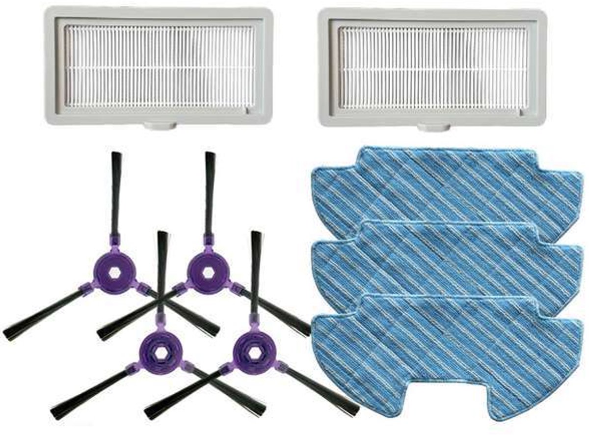 9stuks - geschikt voor Samsung Powerbot-E VR05R5050WK robotstofzuiger - accessoireset - 3 dweildoeken, 2 filters en 4 zijborstels.