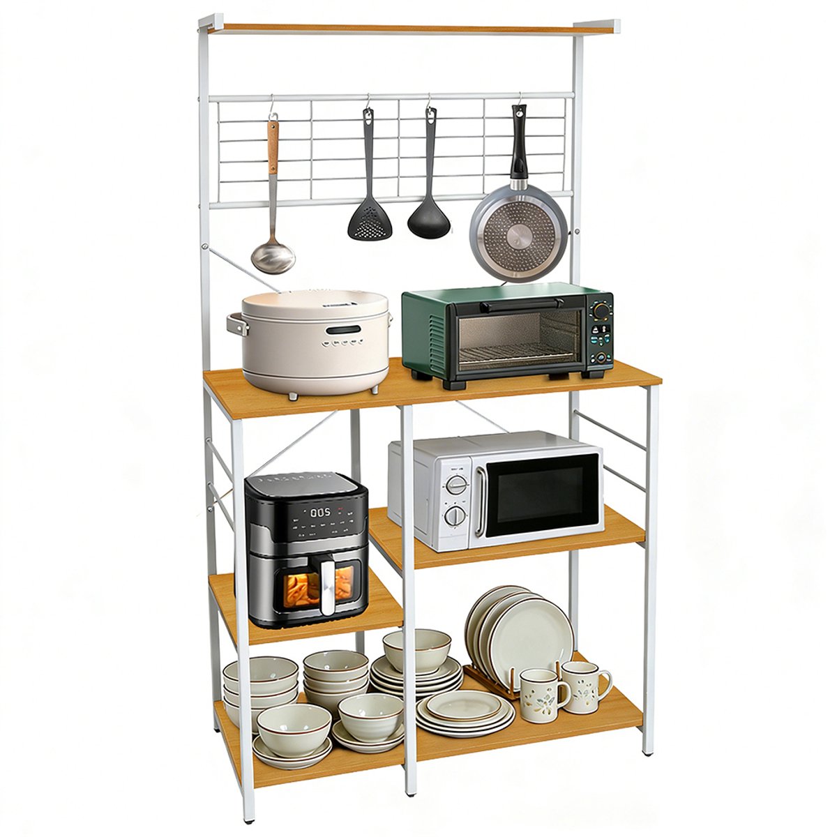 PIPIPOXER- Keukenkast – Keukenrek Staand – Magnetronkast – Apothekerskast – Organizer – Metaal – Hout – 90 x 40 x 168cm – Kleur van walnoothout