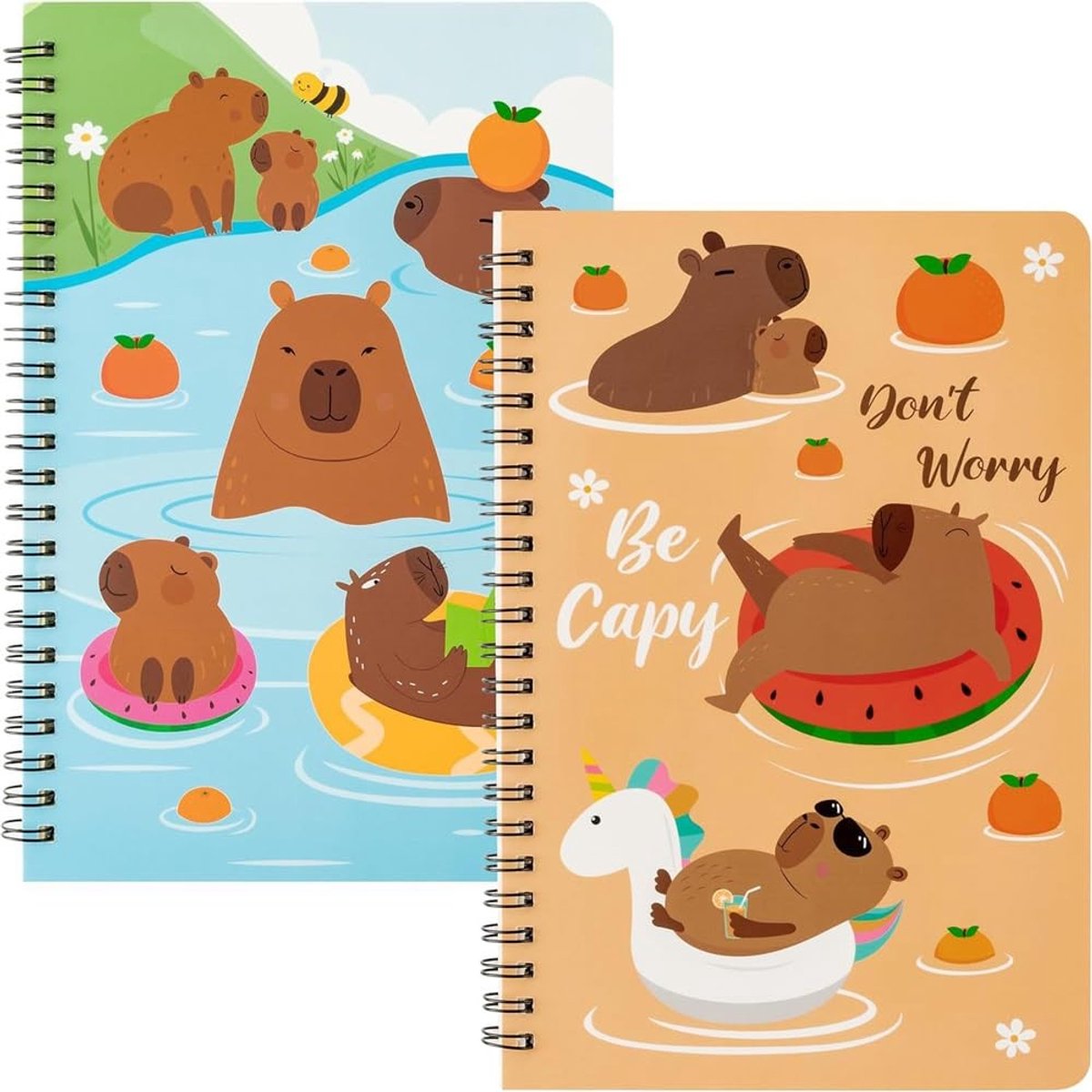 Dailygoods - Dailygoody - Capybara-notitieboek - A5 spiraalnotitieboek - Waterdicht en schattig - 2 verpakkingen - Dagboek voor creatieve geest - Kleine cadeaus vo