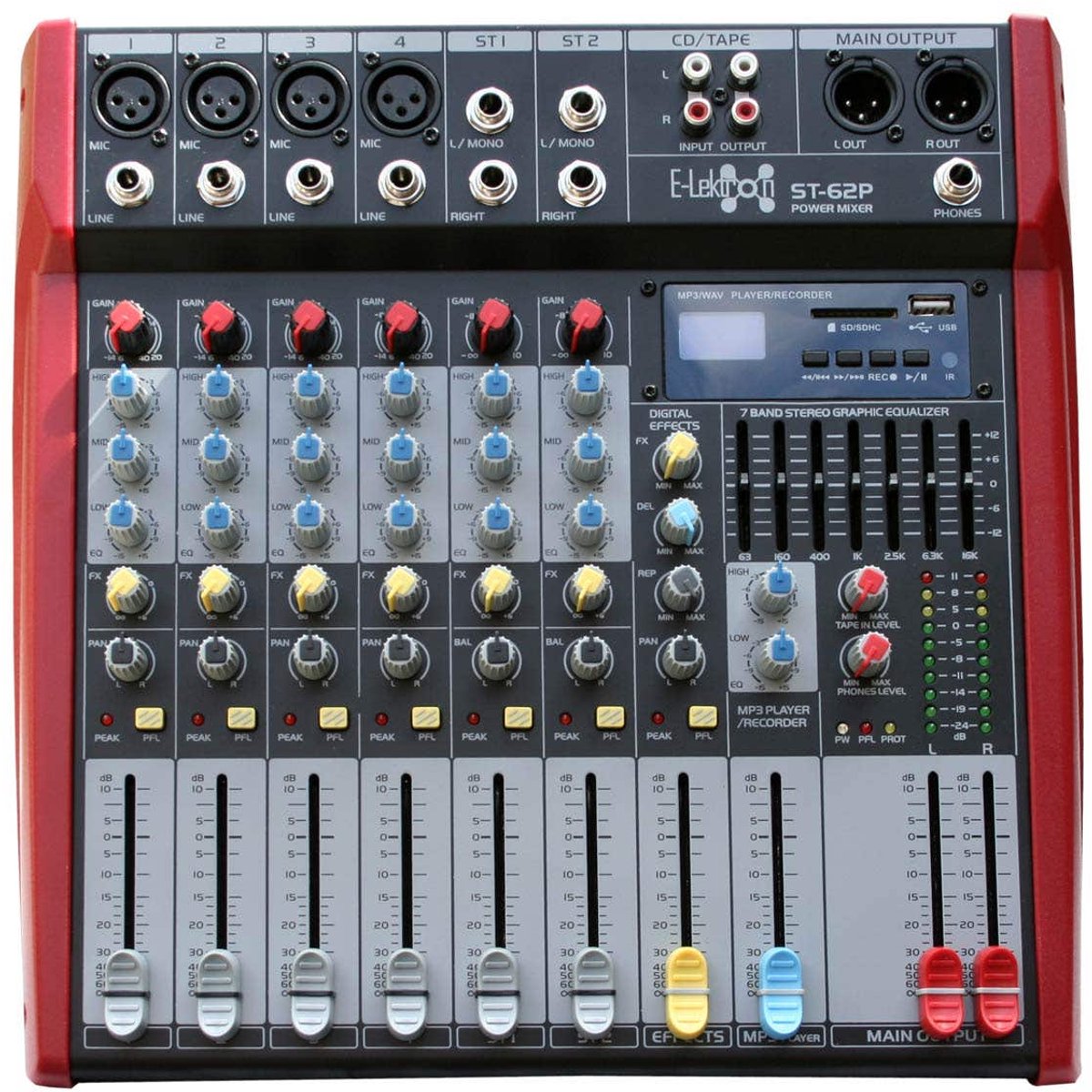 E-Lektron ST-62P mengpaneel - Met 2x 250W versterker - Bluetooth en USB recorder