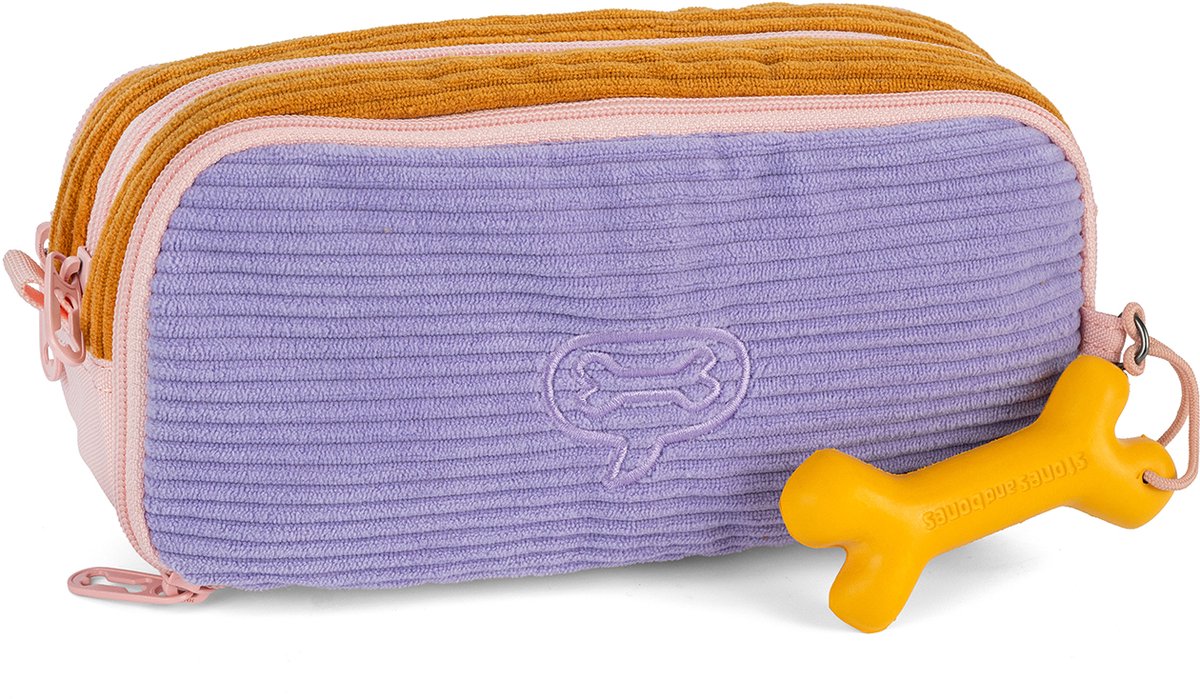 Stones and Bones Rowan 2.0 - Etui - Pennenzak voor Kinderen - 3 Vakken - Corduroy - Honing/Lavendel
