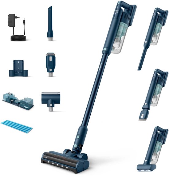 Philips Steelstofzuiger met Dweilfunctie XC5141/01 – Zuigmond met LED verlichting – Draadloos – Zonder Zak – Handstofzuigerfunctie – Alle Vloertypen – Lichtgewicht