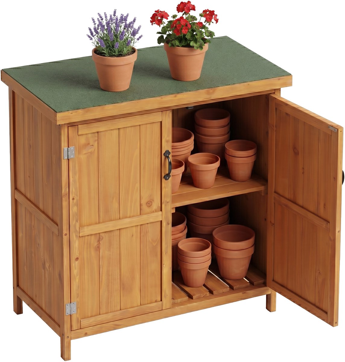 Tuinkast - met klep - 88 x 75 x 44 cm - hout - lichtbruin