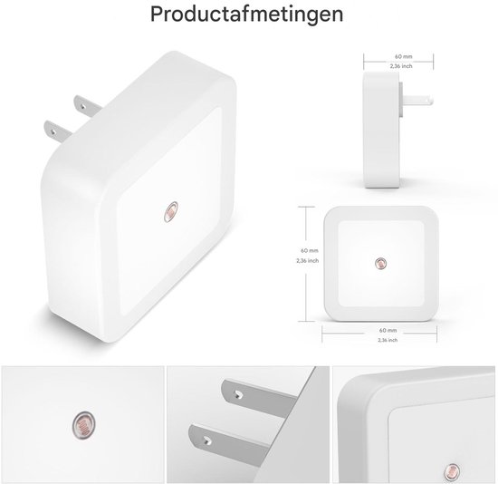 carmdering - Nachtlampje - Sensor Nachtlampje - Inbouw Nachtlampje - Set van 4, 0,5W, 50 lumen, 3000K - Automatisch aan/uit, dimt met omgevingslicht - Verbruikt 0,7 kWh per jaar - Perfect voor gang, slaapkamer en badkamer - Warmwit van Carmdering — afbeelding 4