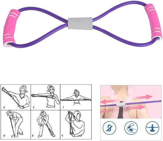 Oefenband voor Body Building en Fitness met 8 Shape Design - Set van 2 in 3 kleuren - Voor thuistraining, yoga, pilates - Geschikt voor armoefeningen — afbeelding 4