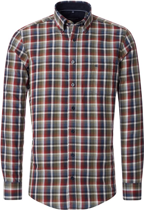 CASA MODA Sport casual fit overhemd - twill - blauw - groen - donkerrood en wit geruit - Strijkvriendelijk - Boordmaat: 41 - 42