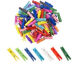 100 stuks kleine houten klemmen - kleurrijke mini wasknijpers - foto clips - mini papieren fotoclip - hangende clips