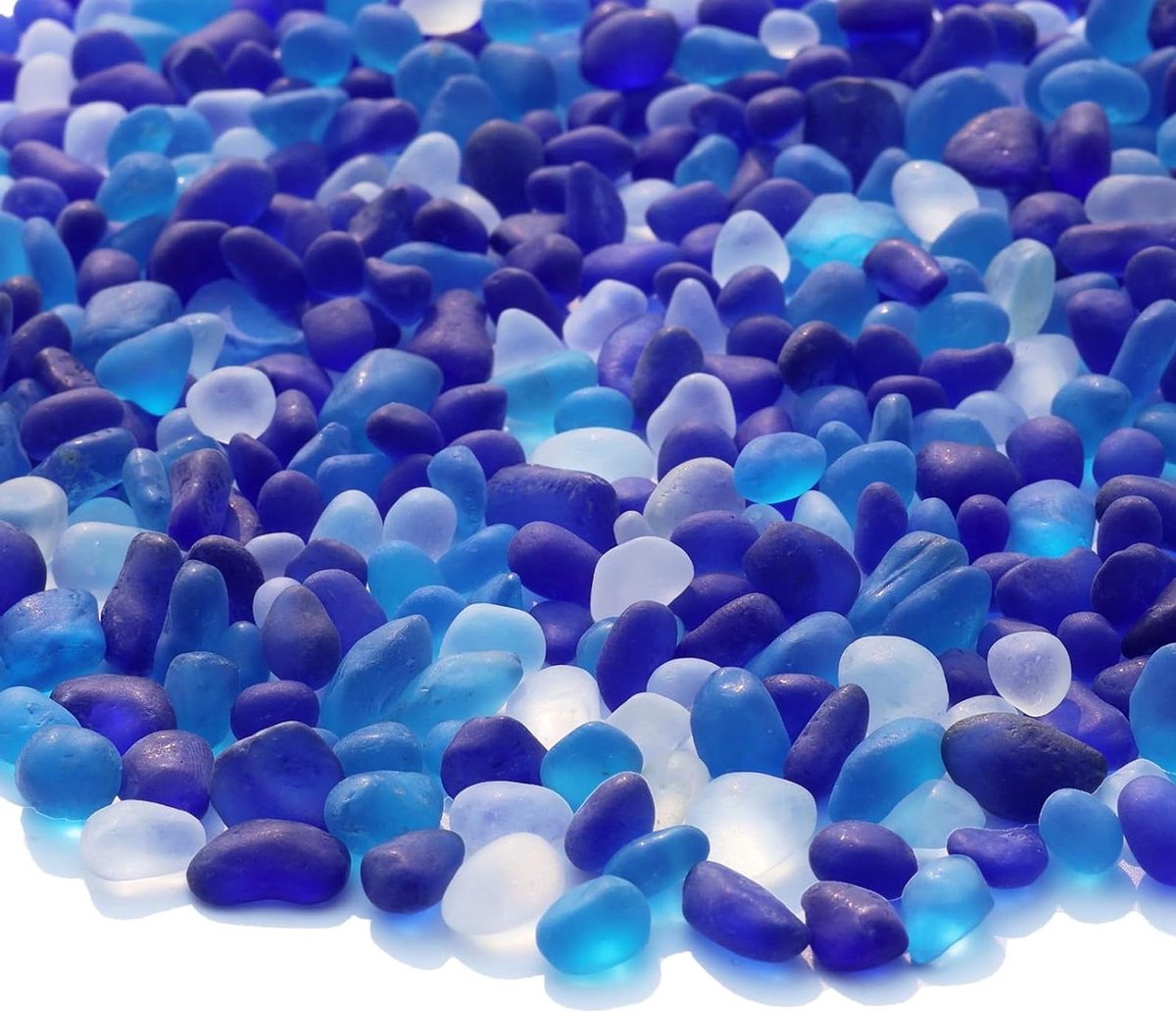 Glasstenen - Zeeglas Stenen - Decoratie Projecten - Gladde Randen - 1.3 kg - Blauw Gemengd