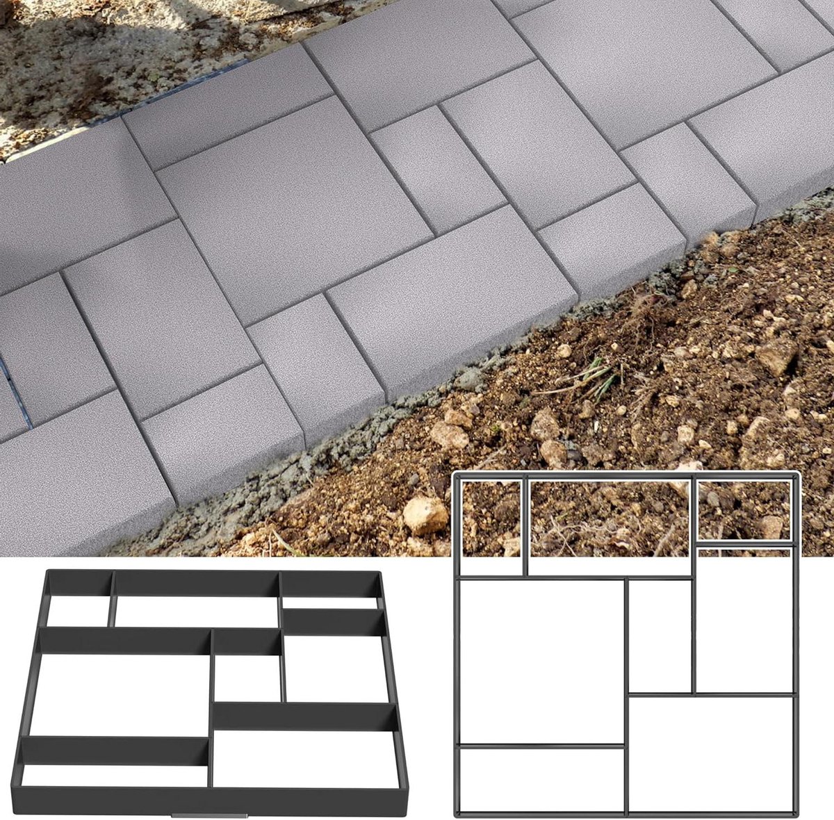 Bestratingsvorm Beton - Looppad Gietvorm - Tuin Aanleggen - Herbruikbaar Kunststof - 50 x 50 x 4.5 cm - Zwart