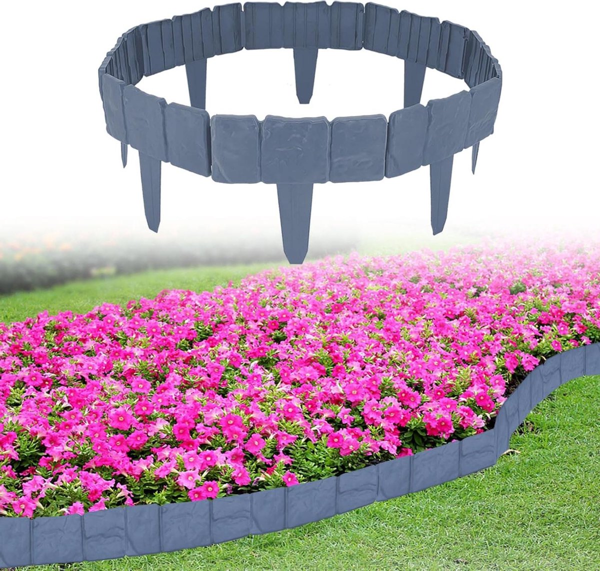 Tuinrand Steenlook - Gazonrand Flexibel - Tuin Afscheiden - Eenvoudig te Installeren - 25 meter - Grijs
