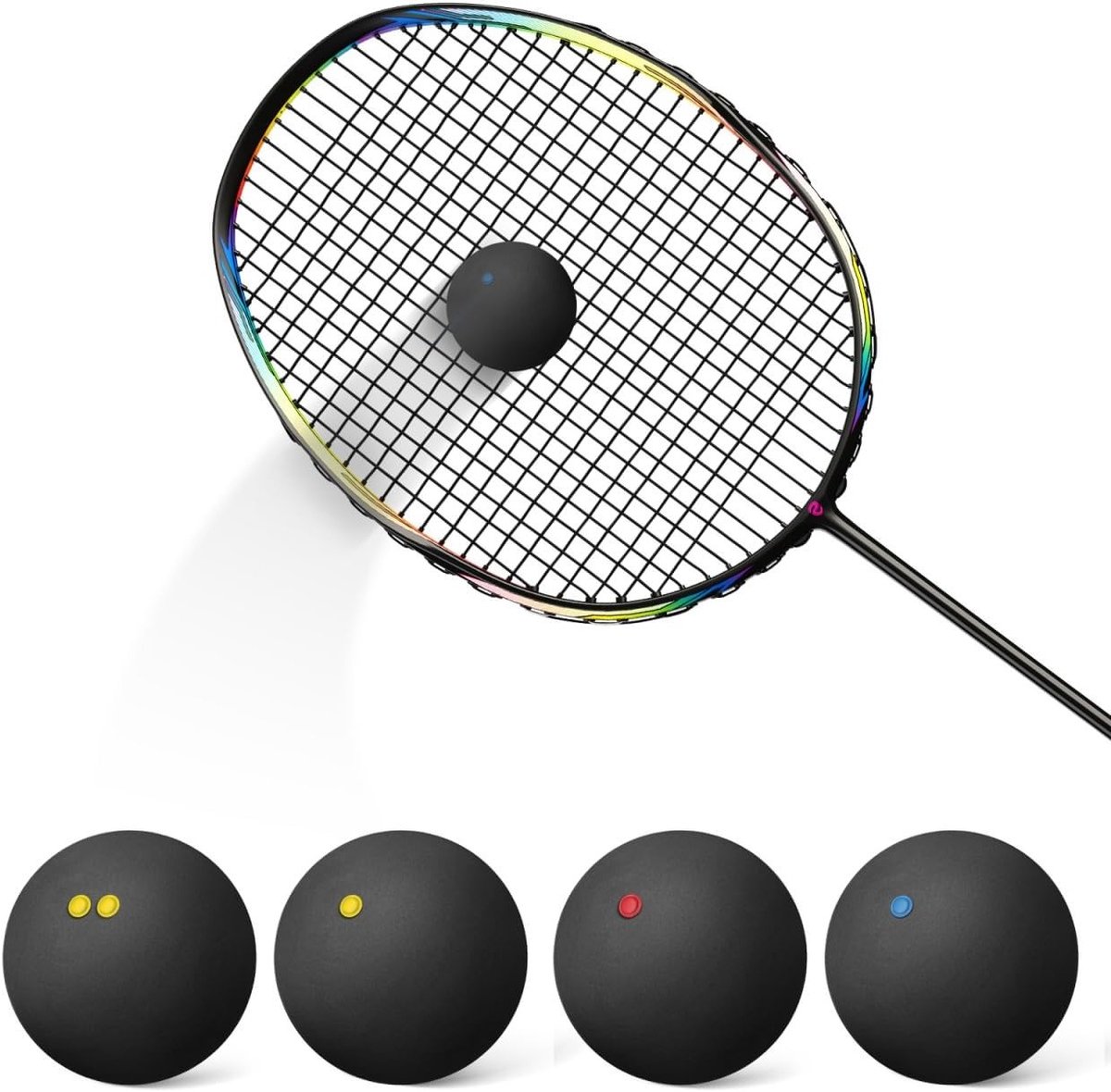 Zeer elastische squashballen voor indoor racketsport training en oefeningen, set van 4 rubberen ballen met gele stippen voor optimale prestaties en duurzaamheid