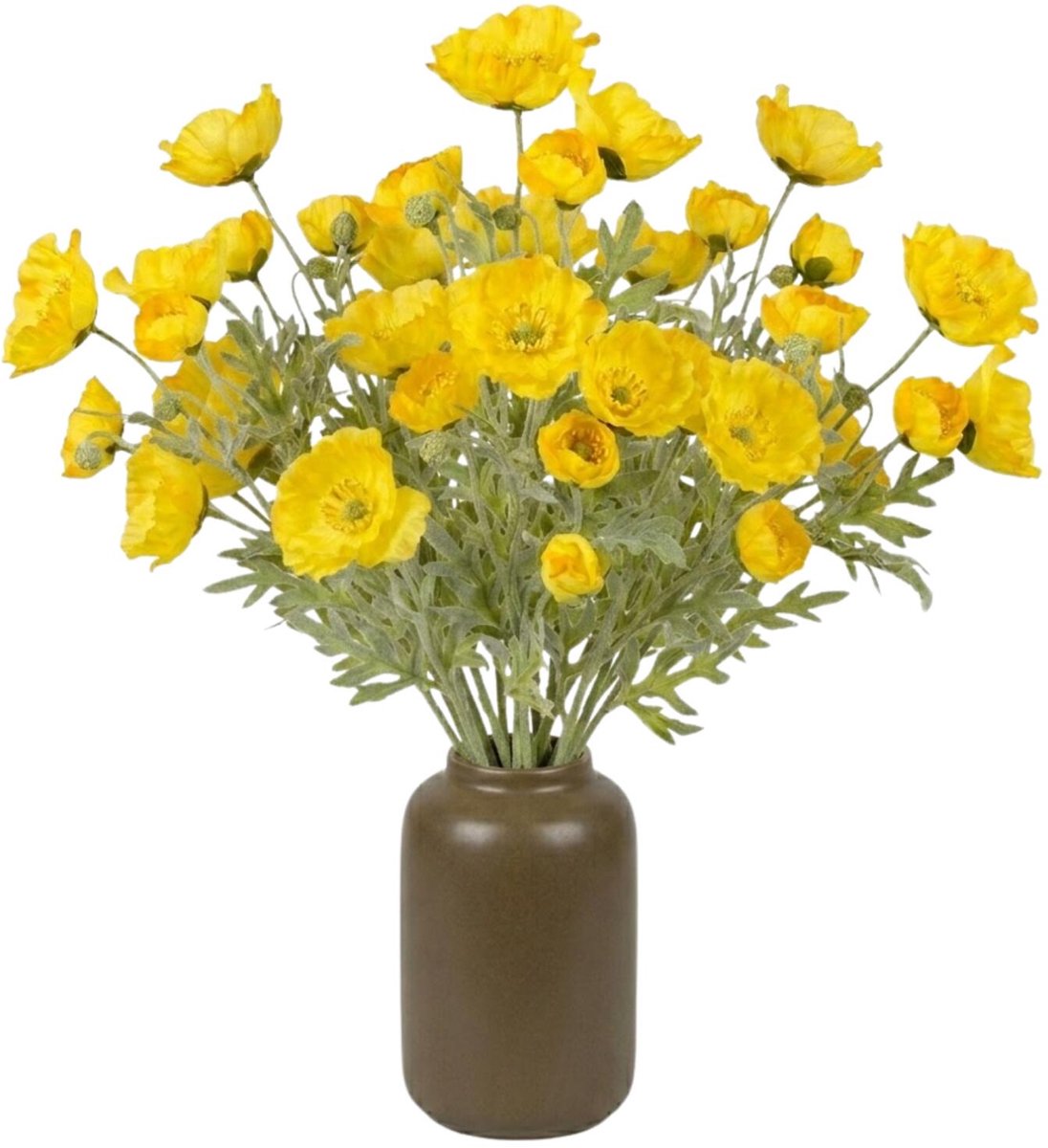 Mica Decorations Kunstbloem Klaproos Poppy - 12x - H62 cm - geel - kunststof - stelen kunstbloemen - boeket - geeln bloemetjes