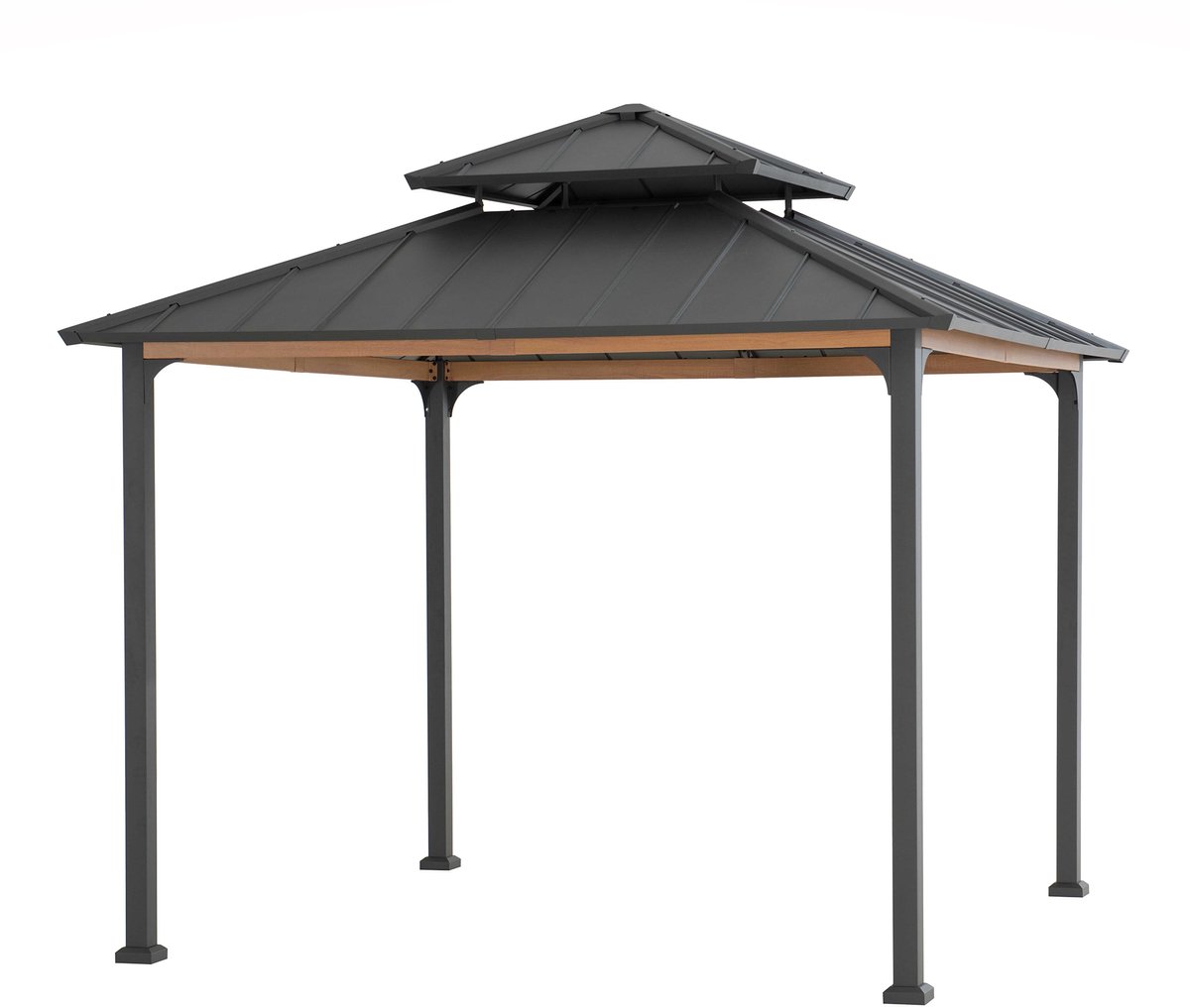 Gazebo luxe tuinpaviljoen in antraciet met hard-top hip-roof dak 300 x 300cm