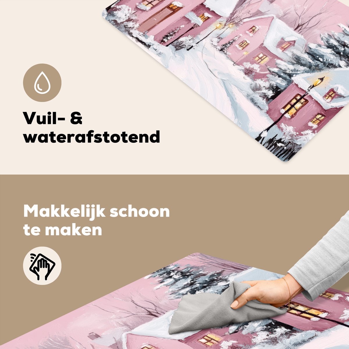 Placemats 45x30 cm - Placemat kunststof - 1 stuk - Kerstdorp - Roze - Winter - Sneeuw - Huizen - Borden onderleggers - Decoratie voor op tafel - Keuken tafeldecoratie accessoires - Vinyl onderlegger - Tafelversiering – foto 5