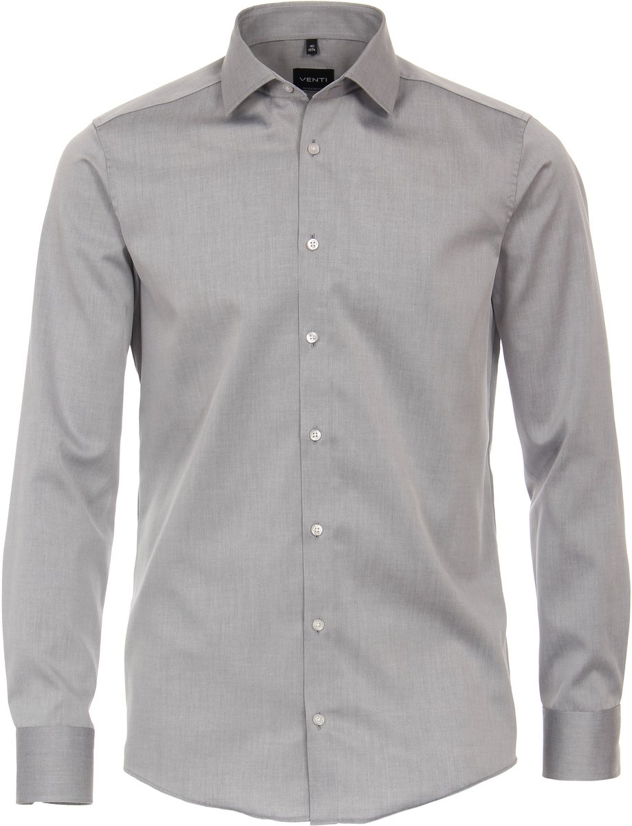 VENTI modern fit overhemd - mouwlengte 7 - twill - zilvergrijs - Strijkvrij - Boordmaat: 40