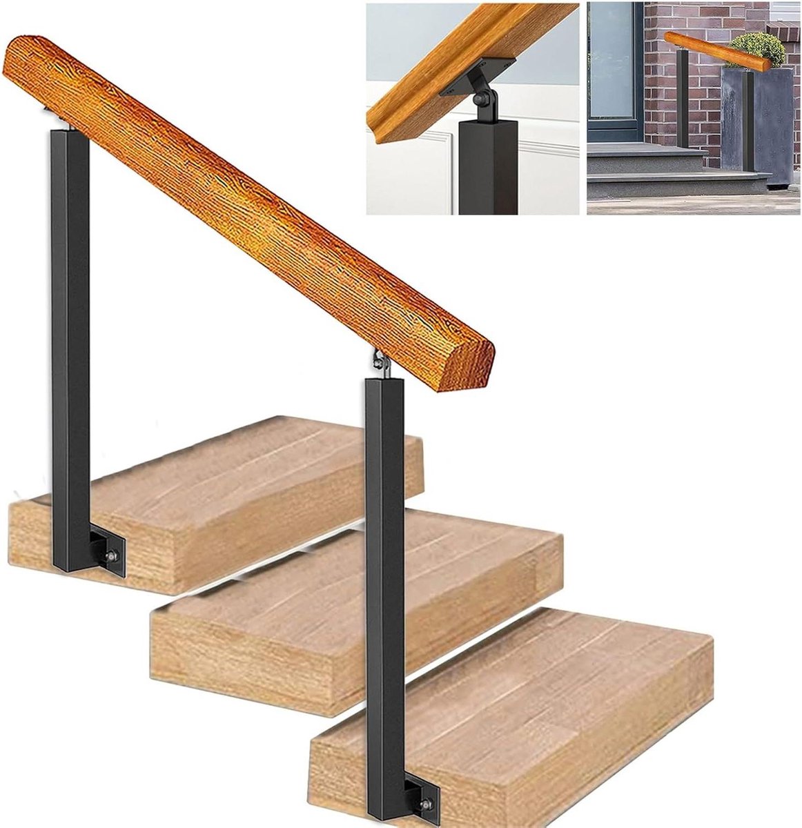 Houten trapleuning set - Leuning voor trap - Veilig traplopen - Verstelbare beugels - Hoogte 85cm - Niet gespecificeerd