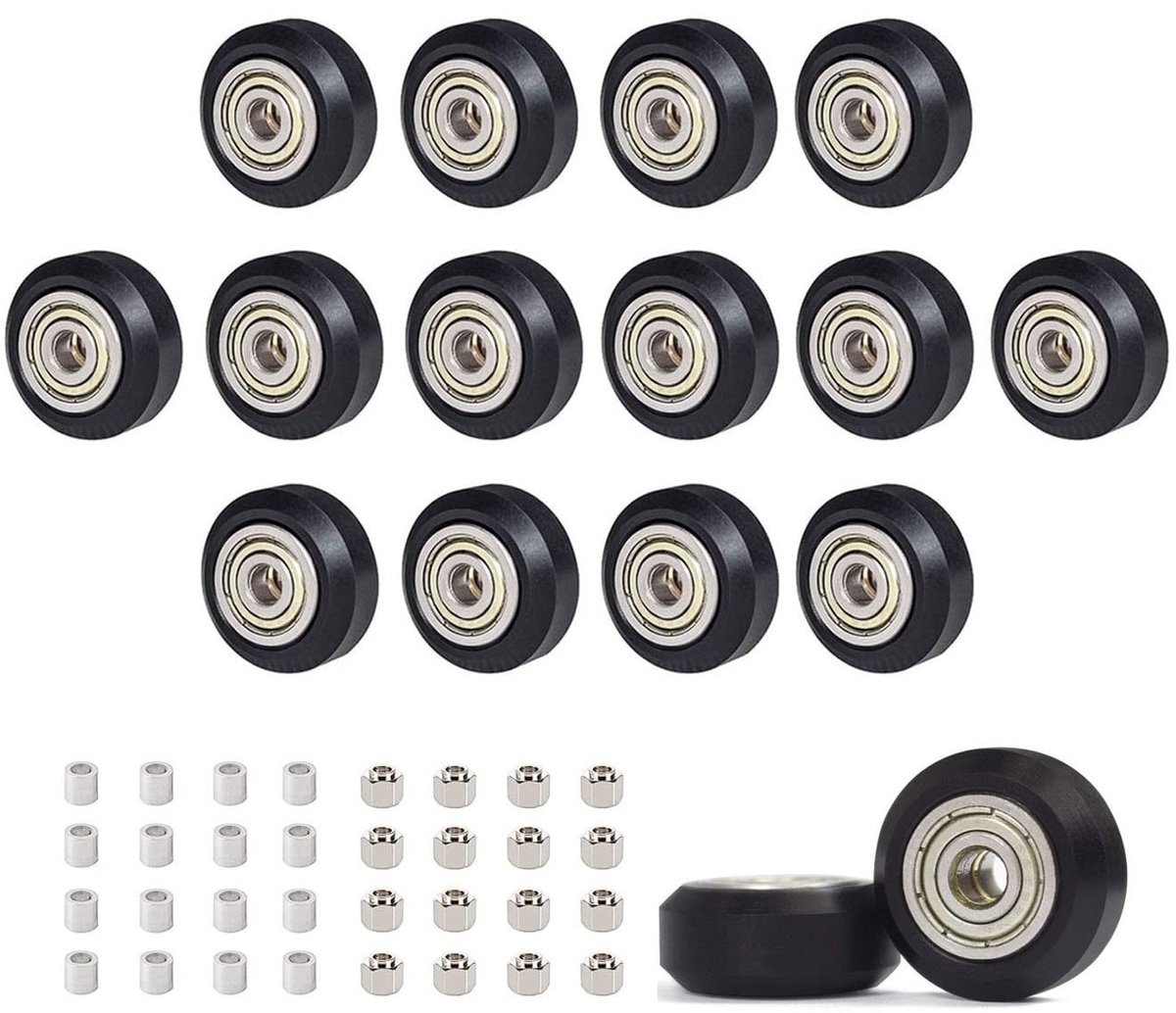 ONF3 - 16-delige zwarte 3D-printerrolset - Zeshoekige excenterzuilen - Hoogwaardige materialen - Zwart - Polycarbonaat rollers - Perfect voo...