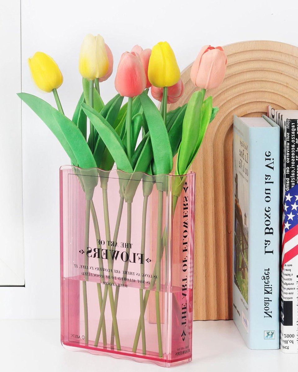 Boekvormige Vaas - Decoratieve Vaas Acryl - Bloemen Presenteren - Uniek Boek Ontwerp - L5.9"xW2"xH7.9" - Roze