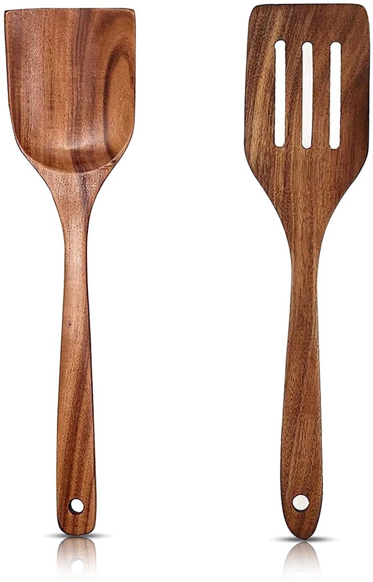 Houten Spatel 30 cm Set van 2 Elegante Wenge Kookgerei en Wok Bruin