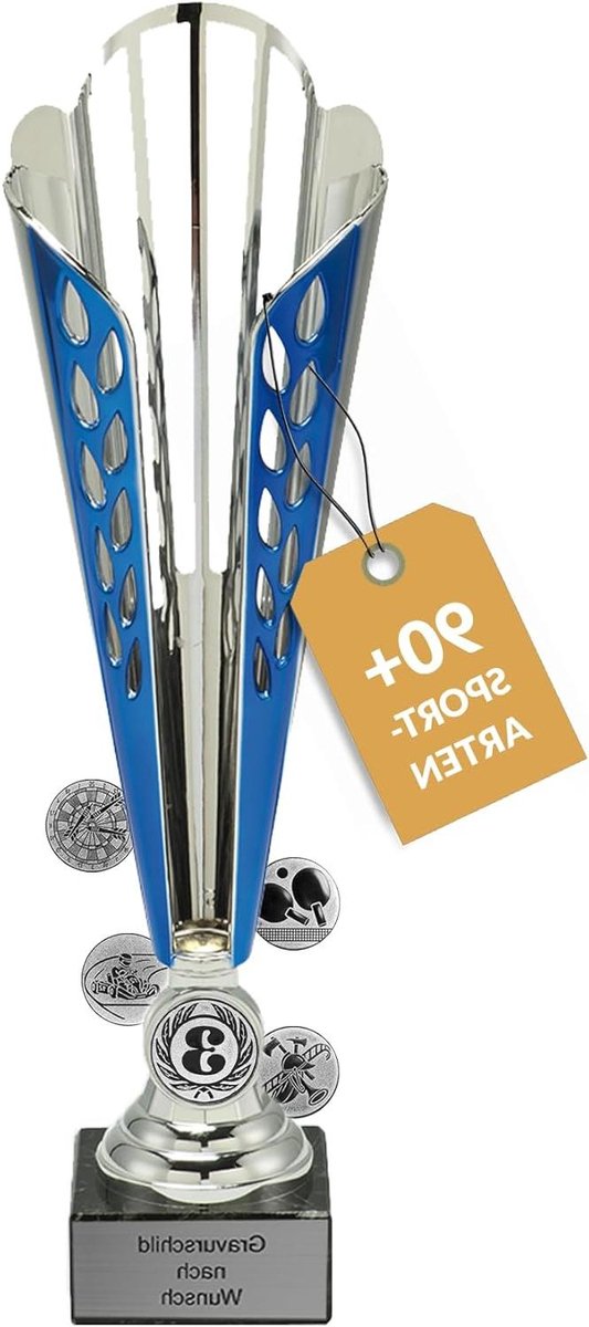 Bekers met Gravure - Trofee Beker - Sportevenementen Prijs - Gepersonaliseerd Emblem - 32 cm - Zilverblauw