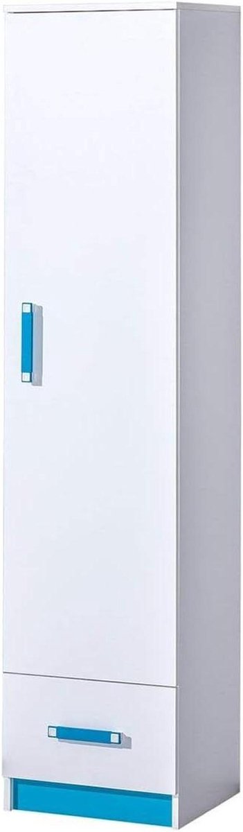 Kast met lade - Opbergkast Hoge kast - Kinderkamer Organiseren - 3 planken 2 deuren - Groot - Wit turquoise