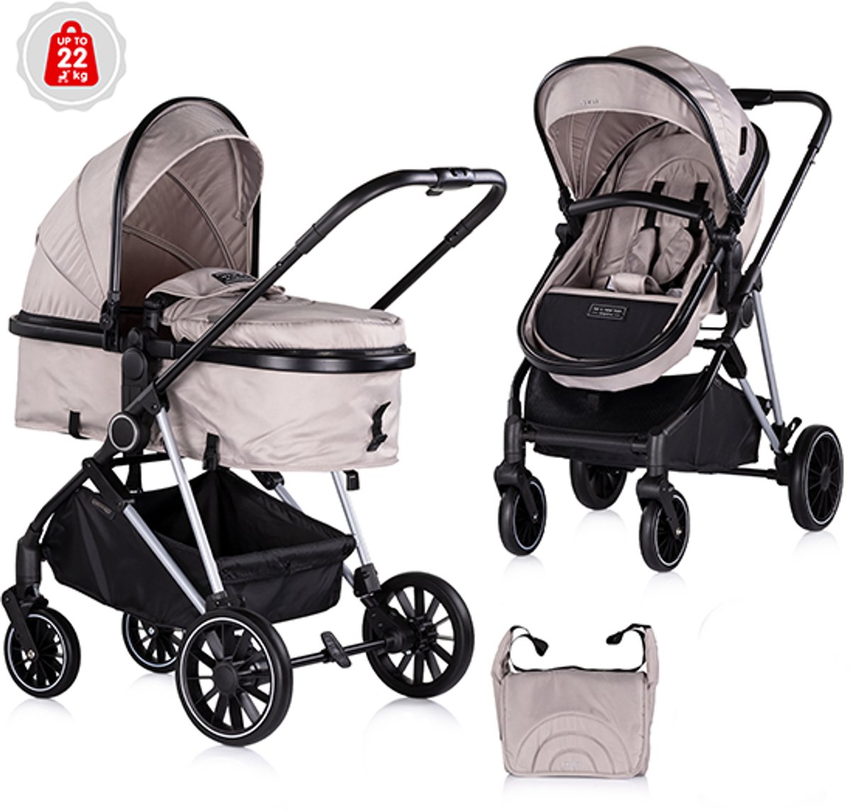 Chipolino Aura Kinderwagen 2-in-1 – Tiramisu – Vanaf Geboorte
