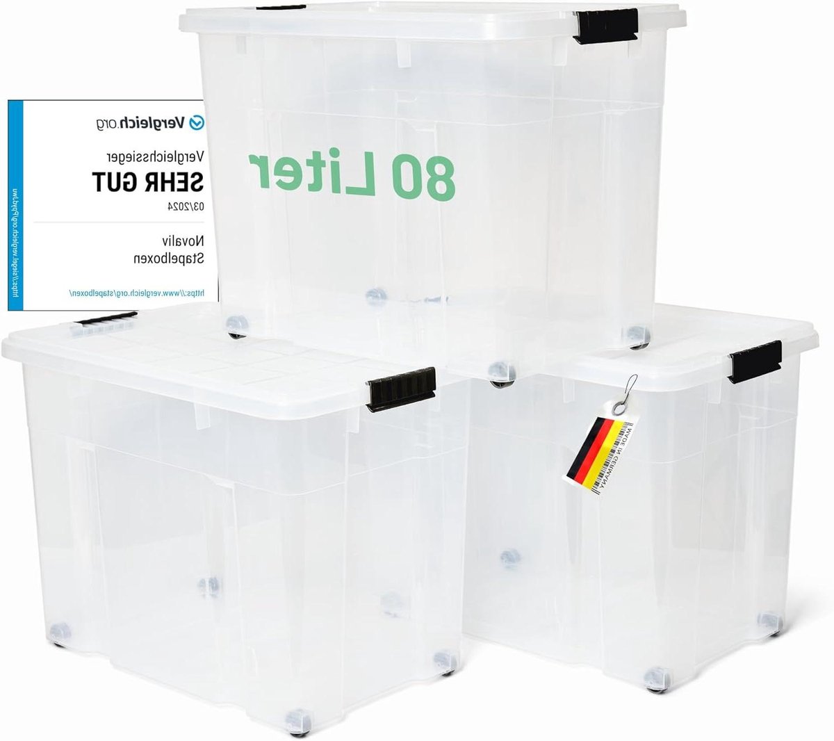 Opbergdozen met Deksel - Rolboxen Bakken - Huis Ordenen - Breukvaste Kunststof - 80 Liter - Transparant