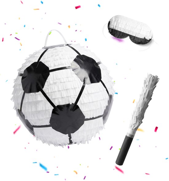 pinata set - Ø25 cm - 3-delig - voetbal - wit - zwart
