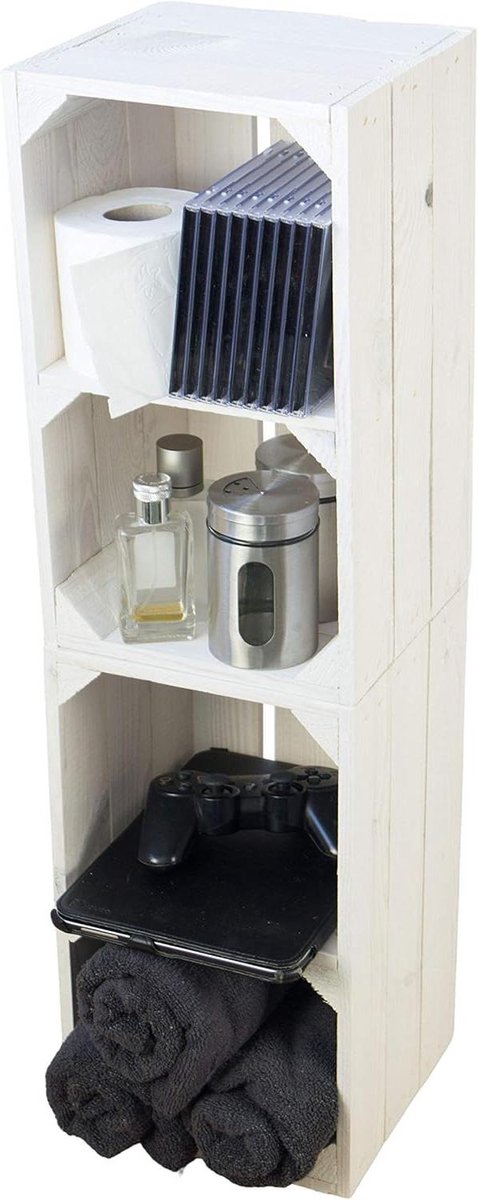 Opbergkisten Set - Houten Kisten - Decoratief Opbergen - Met Middenplank - 38x22x19 cm - Wit