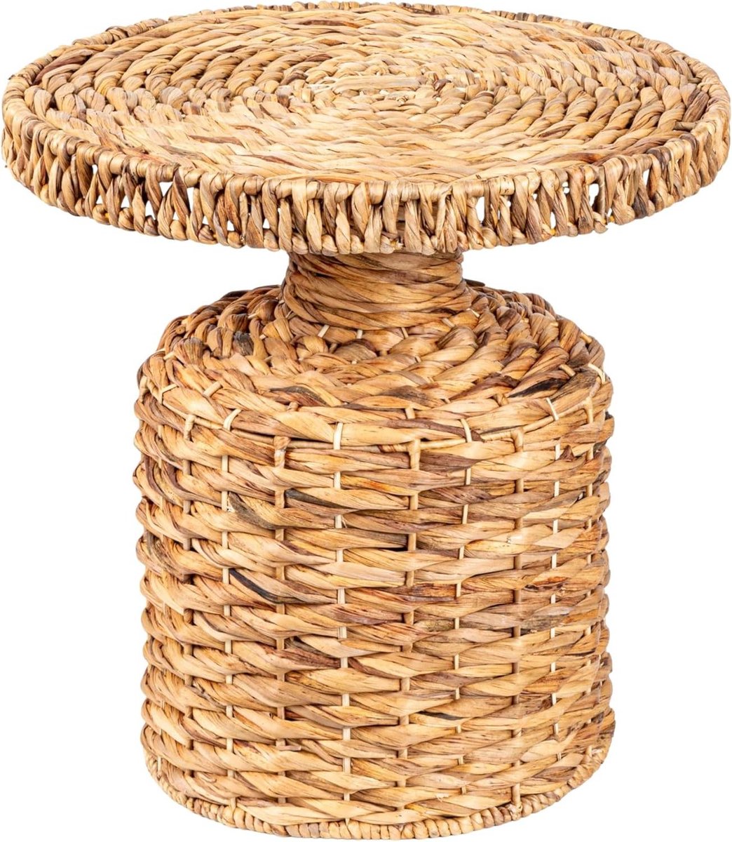 Bijzettafel - Accenttafel Tafeltje - Decoratief Gebruik - Natuurlijk Waterhyacint - 18 cm hoog - Beige