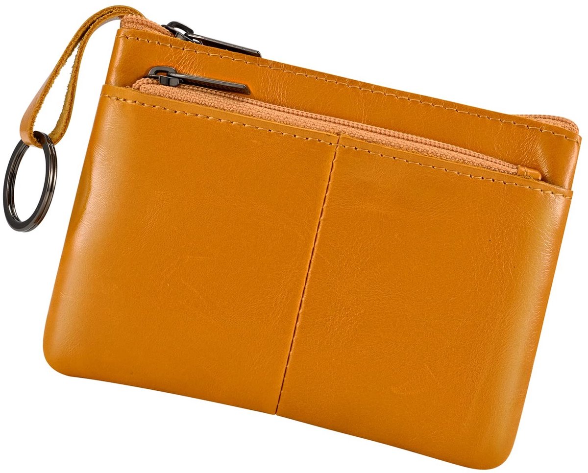 Allecto - Leer Portemonnee - Triple Zipper - Handgemaakt - Lichtbruin - Sleutelhanger - Ideaal voor mannen - Compact ontwerp