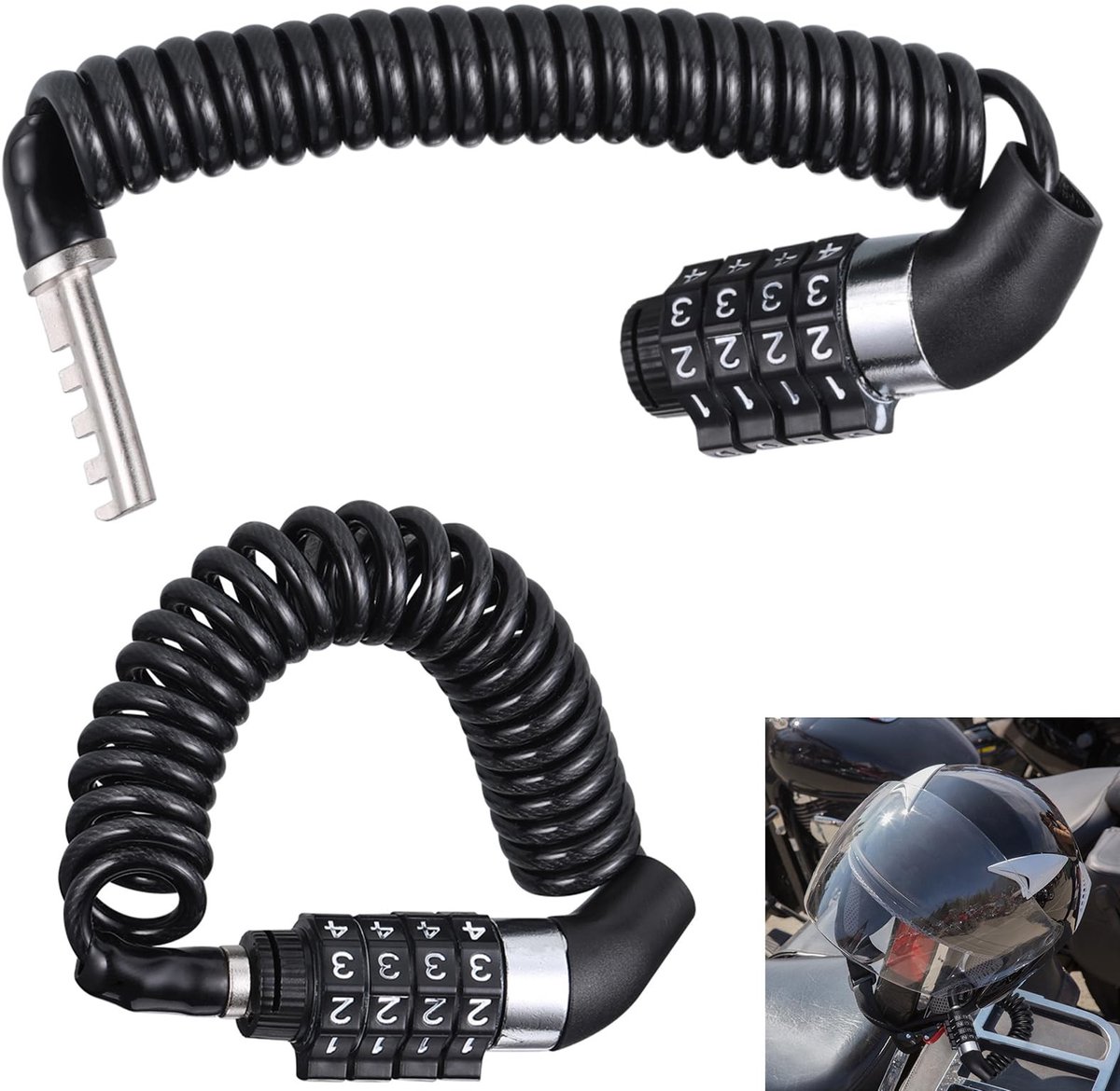 Allecto - Motorfiets Slot - Combinatieslot - Diefstalbeveiliging - Zwart - Fietshelm - Veiligheid voor jouw spullen - Geschikt voor motoren en fietsen