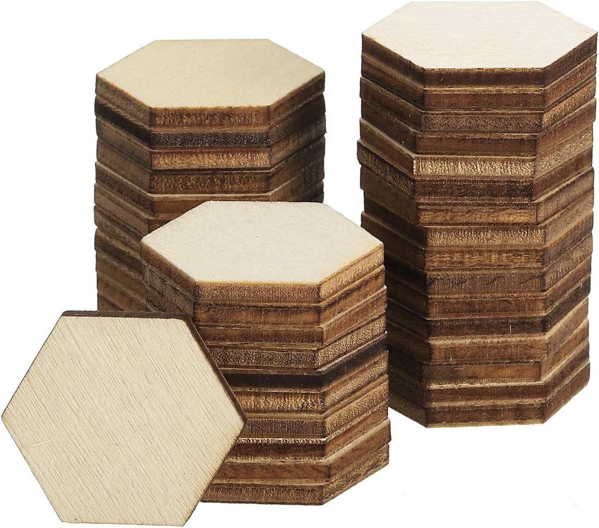 Houten Zeshoeken - Hout Schijfjes - Knutsel Projecten - Onbehandeld Hout - 100 stuks - Houtkleur