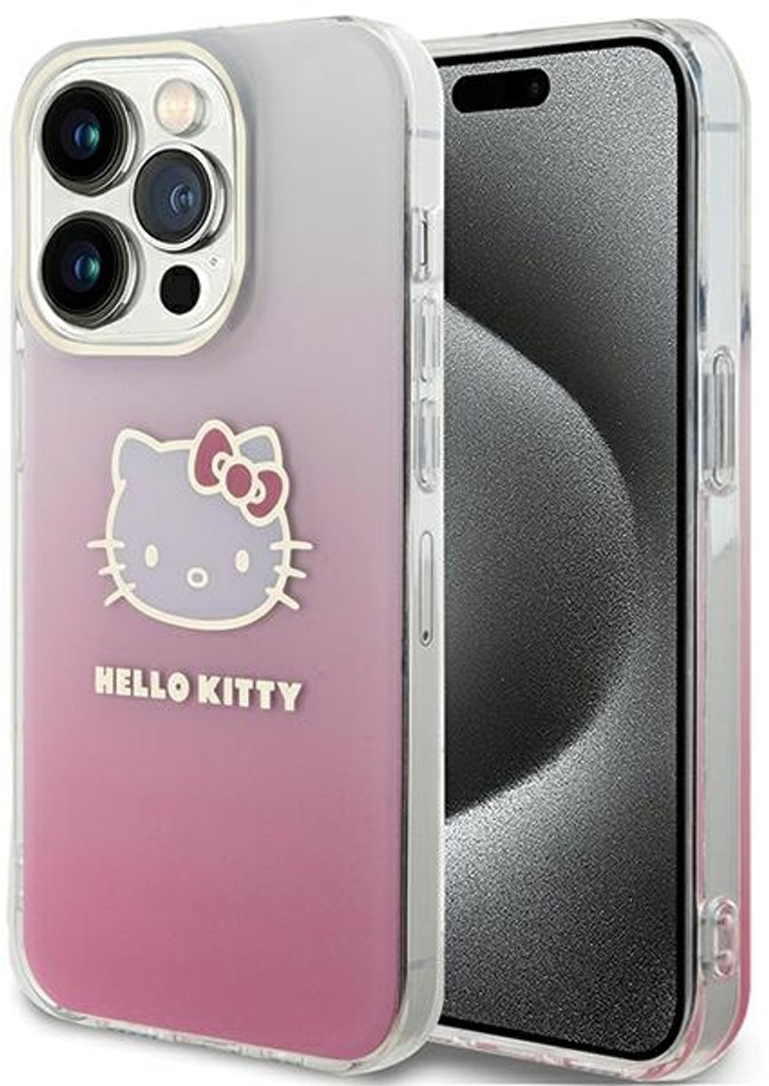 Hello - Kitty - IML Gradient Electrop Kitty Hoofdhoes voor iPhone - 14 - Pro - roze