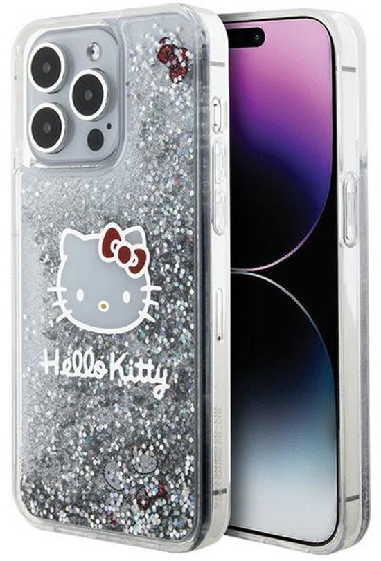 Hello Kitty iPhone 15 Pro Max Hoesje Hardcase Glitter Liquid Bescherming Stevig Stijlvol Zilver