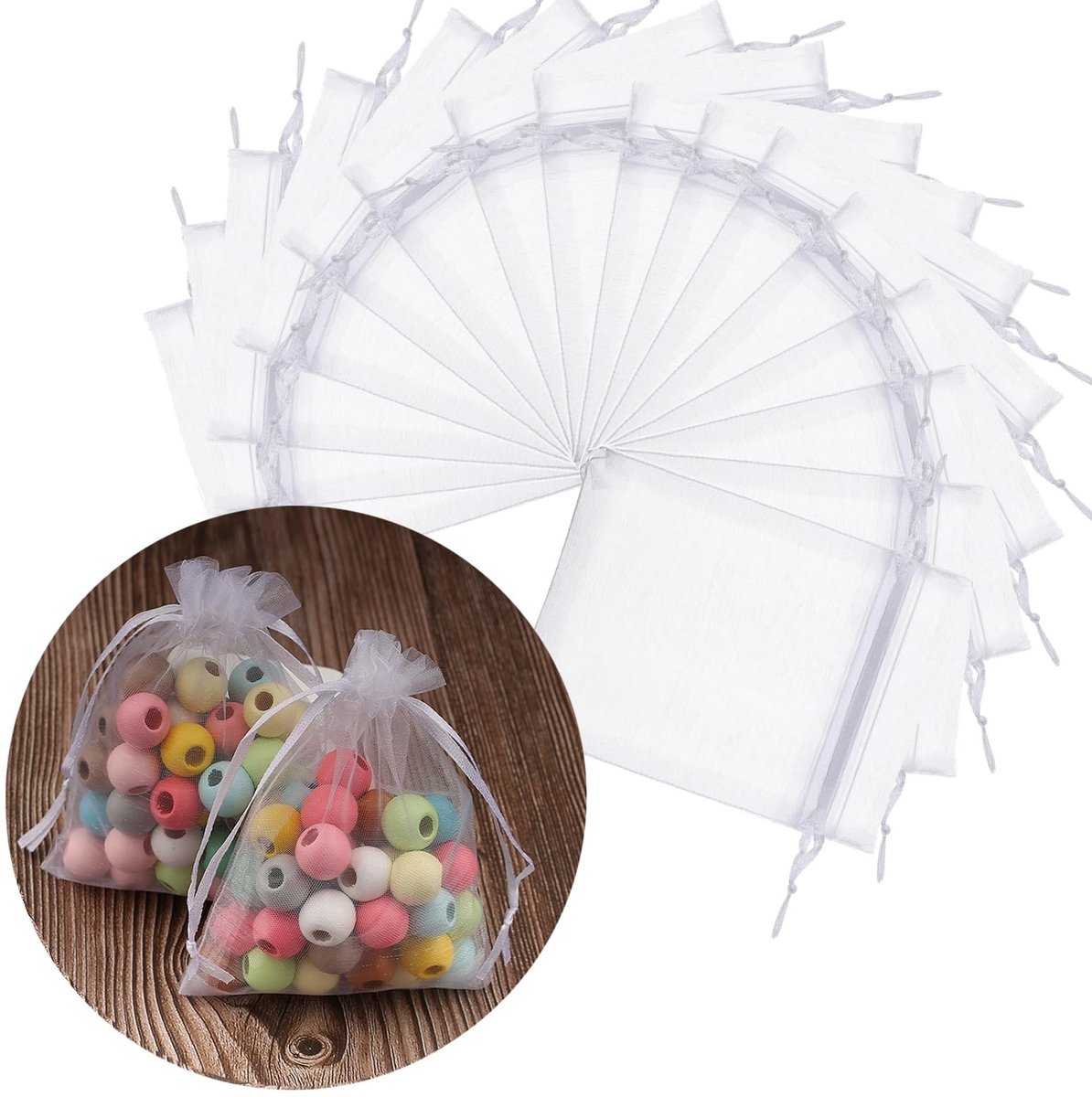 Allecto - Organza Tassen - Trouwen - Wit - 100 Stuks - Cadeautassen - Perfect voor kleine geschenken - Ideaal voor bruiloften en feesten