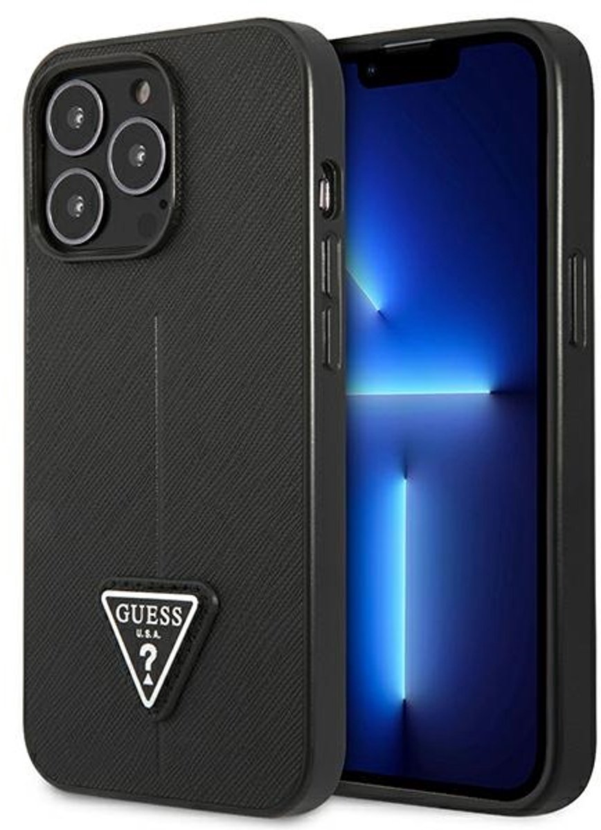 Guess - GUHCP14LPSATLK - iPhone - 14 - Pro - 6.1 - zwart/zwart - hardcase - SaffianoTriangle - Logo