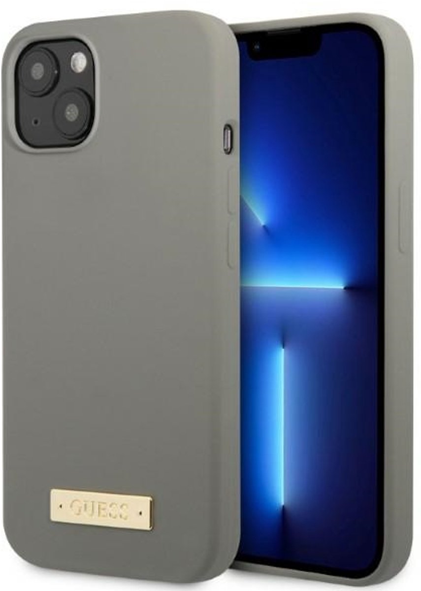 Guess - GUHMP13MSPLG - iPhone - 13 - 6.1 - grijs/grijs - harde - hoes - Siliconen - Logoplaat - MagSafe