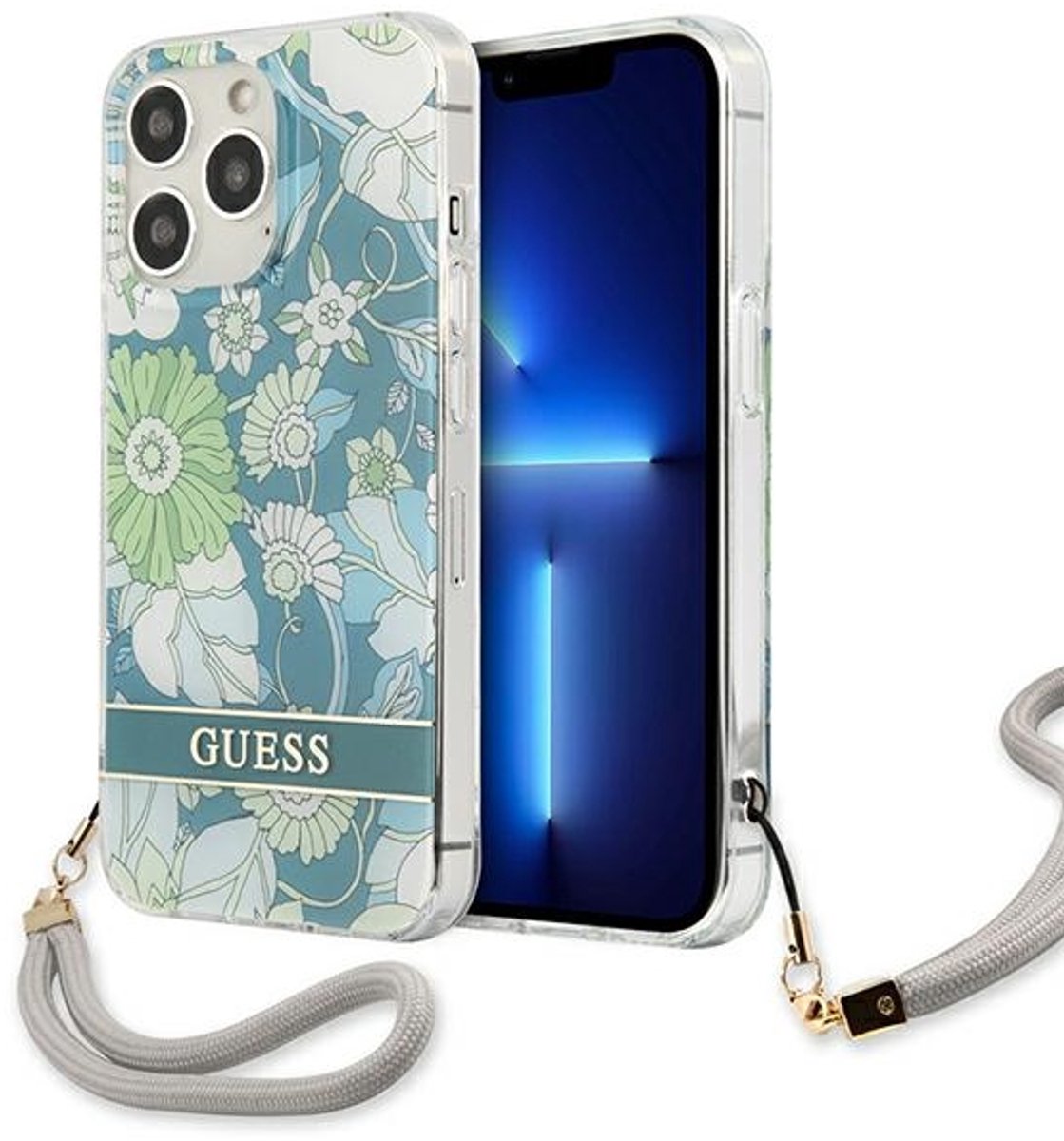 Guess - GUHCP13XHFLSN - iPhone - 13 - Pro - Max - 6.7 - groen/groen - hardcase - bloemenband