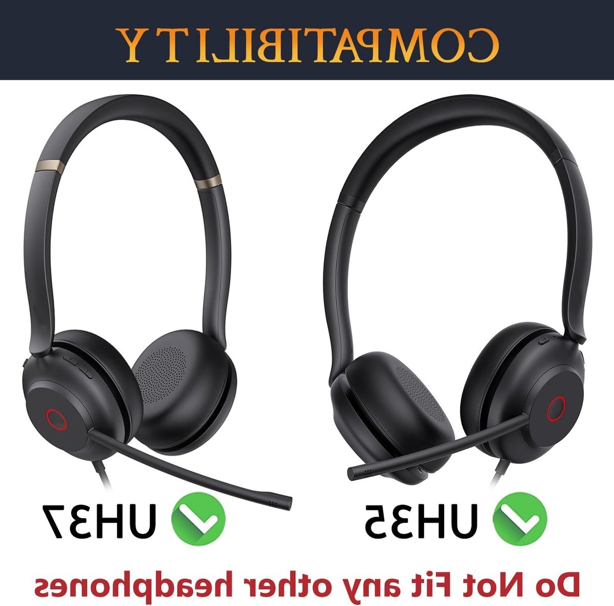 Vervangende Oorkussens voor Yealink UH35/UH37 USB Hoofdtelefoons, Zachte Earpads van Hoogwaardige Schuim en Leer - Zwart, Comfortabel en Duurzaam
