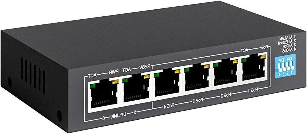 PoE Switch - Netwerk Switch Ethernet Switch - Netwerk Uitbreiding - 4 PoE poorten - 6 poorts - Veelkleurig