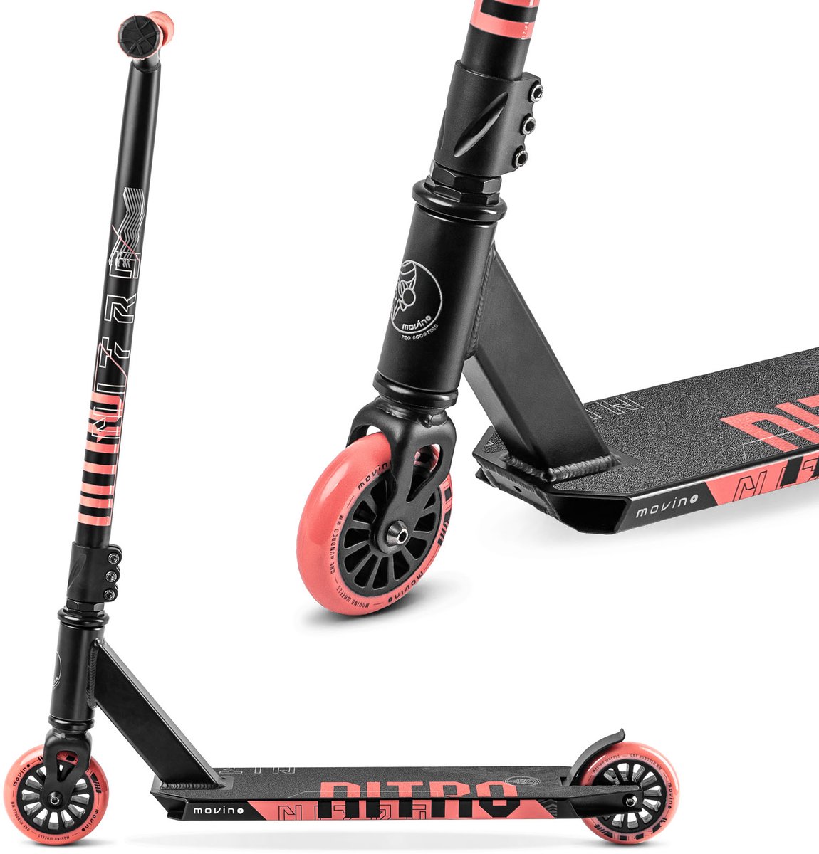 Movino Nitro - Stuntstep - Rood - Flex-remmen - Y-stuur - Peg-cut