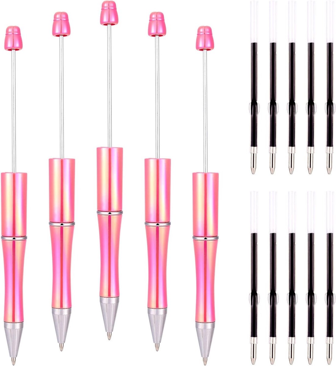 5 Stuks Kralenpennen met 10 Stuks 1mm Pen Navullingen - Zwarte Inkt Balpennen voor Creatief Schrijven, School en Kantoor Craft Supplies