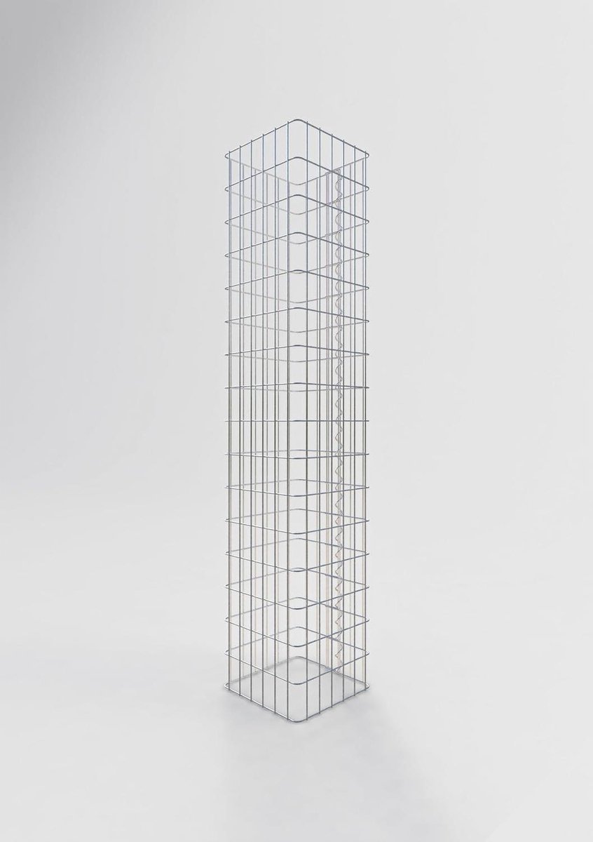 Vulbare steenkorf zuilen - Draadmand vierkant - Tuinontwerp creëren - Galvanisch verzinkt - 160 cm hoog - Mat grijs