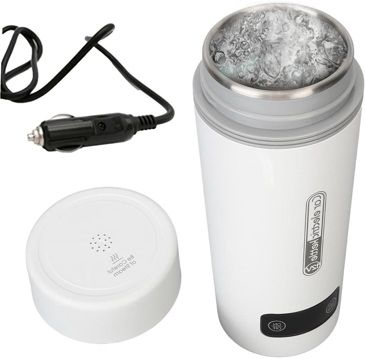 Elektrische Waterkoker - Reisverwarmer Auto - Warme Dranken Onderweg - Intelligente Temperatuurregeling - 450 ml Capaciteit - Wit