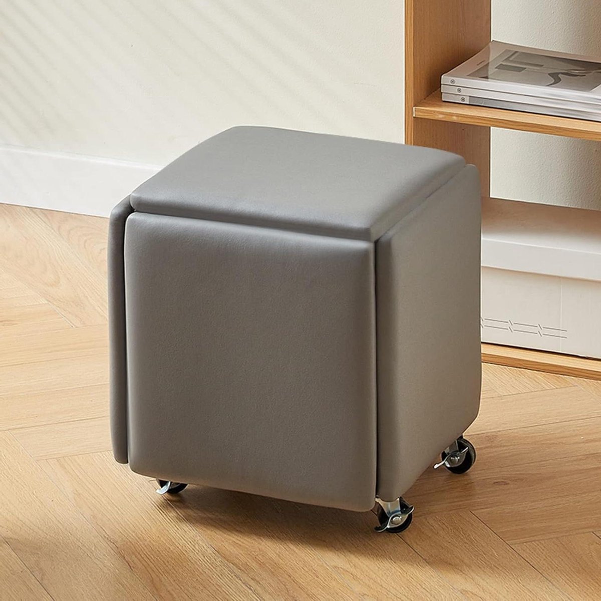 Ottoman Poef - Zetels Set - Multifunctioneel Gebruik - 5-in-1 Stapelbaar - 35x35x36 cm - Grijs