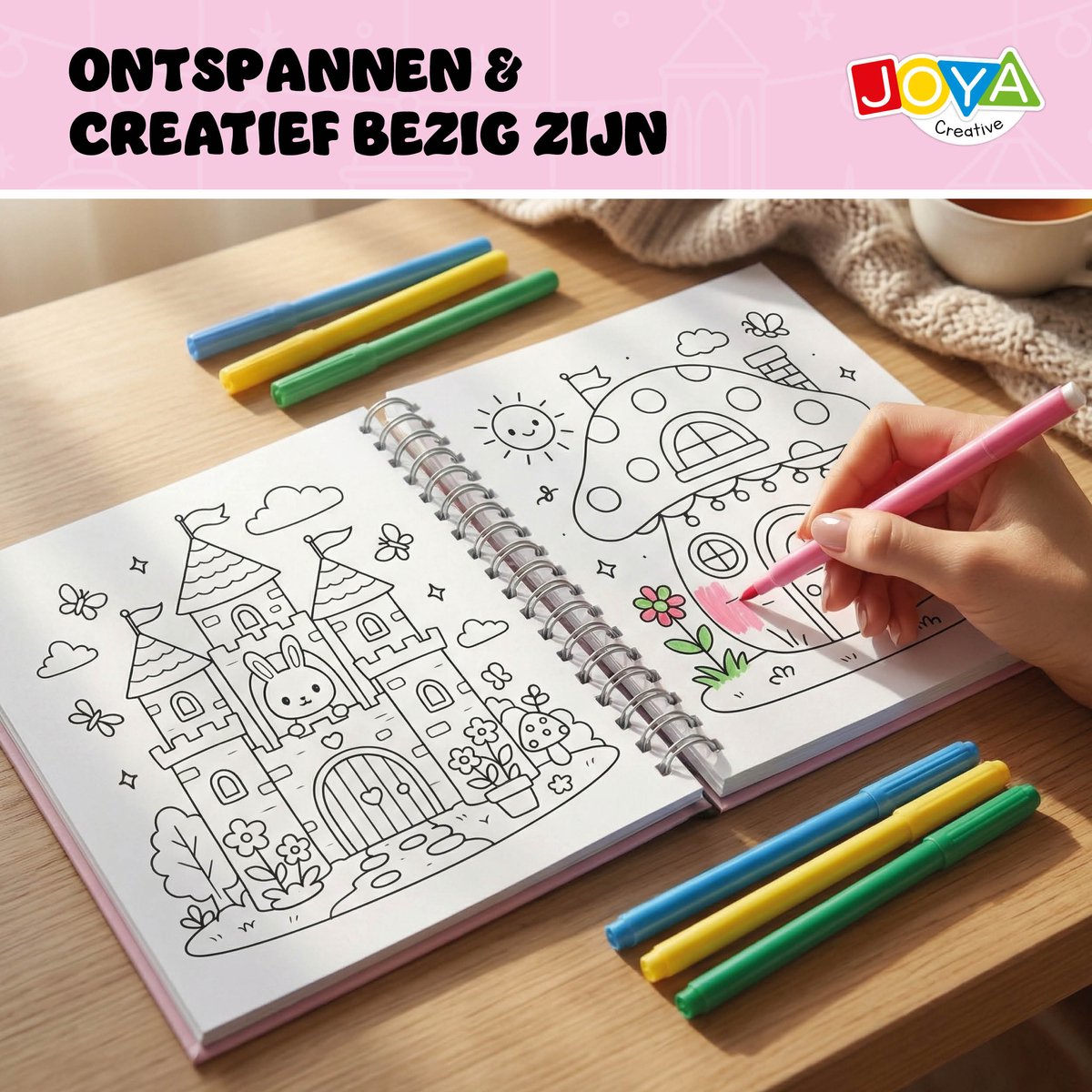Cozy Cuties Kleurboek voor Volwassenen en Kinderen - Cozy Coloring Book 164 Pagina's - 4 Thema's - Ringband - 20x20 cm - Joya Creative — afbeelding 5